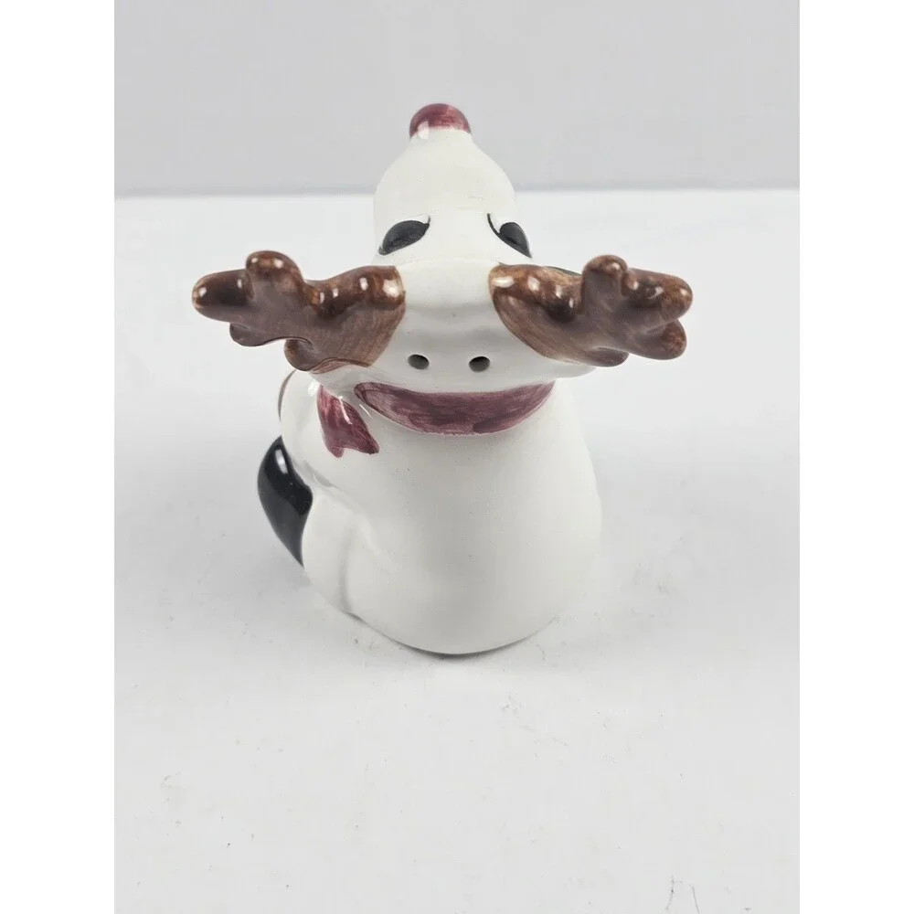 Vintage White Reindeer Gold Antlers Christmas Red Nose Salt Pepper Shaker (1)